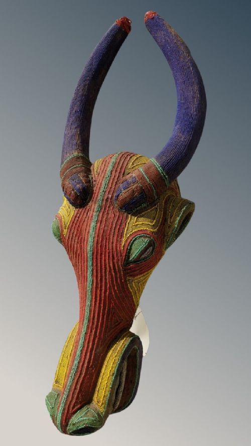 Superb Bamileke Beaded Buffalo Head Mask Tribal Cameroon