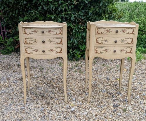 Pair Hand Painted French Bedside Cabinets