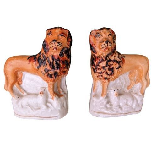 Charming Pair of Early 19th Century Staffordshire Lions