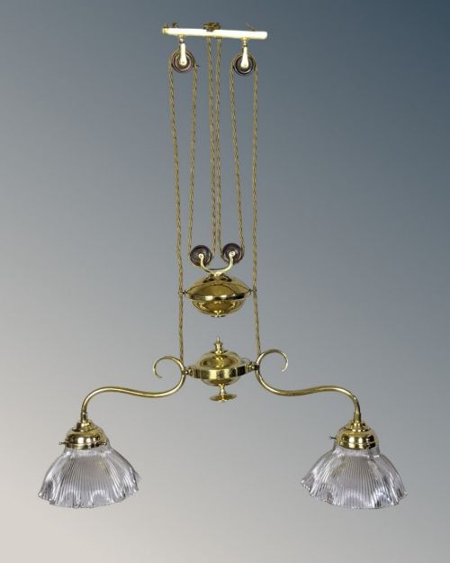 Good Holophane Brass Rise And Fall Ceiling Light Chandelier