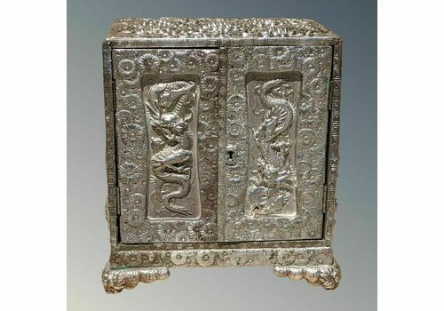 Silver Metal Chinese Dragon Jewellery Cabinet
