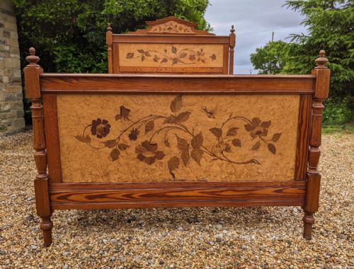 fig 1. Attractive Marquetry Inlaid Pitch Pine 3/4 Bed