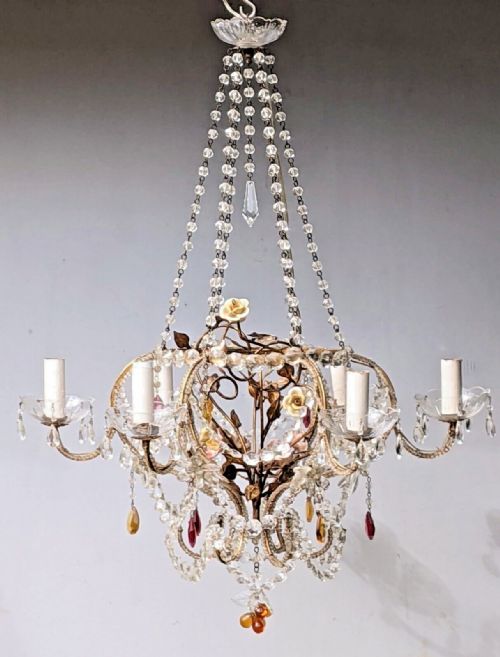 Pretty Antique Coloured Glass Chandelier