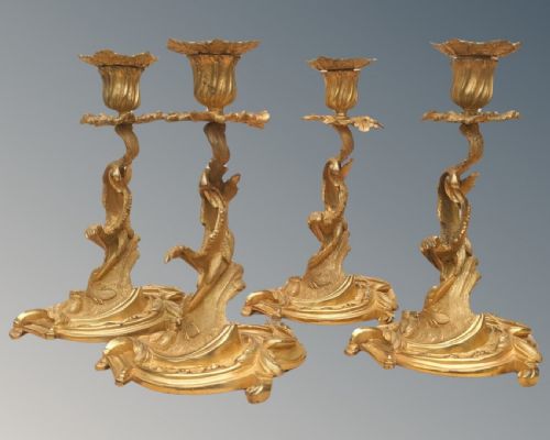 Fine Rococo Gilt Bronze Candlesticks Napoleon III