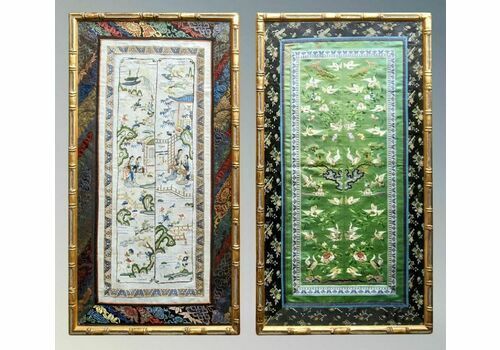 Pair Of Antique Chinese Embroidery Pictures on Silk