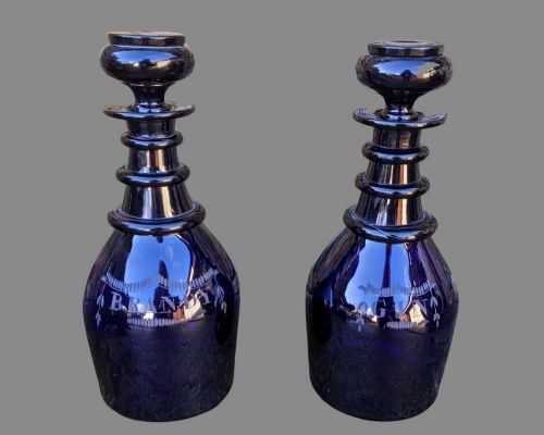 Pair Bristol Blue Decanters