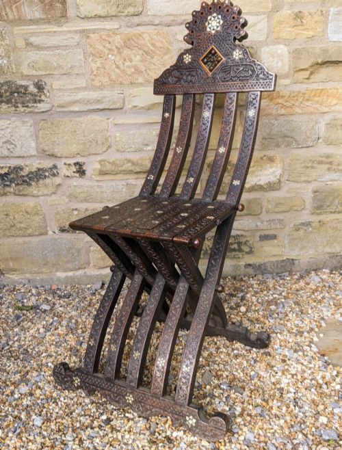 Inlaid Syrian Savonarola Hall Chair 