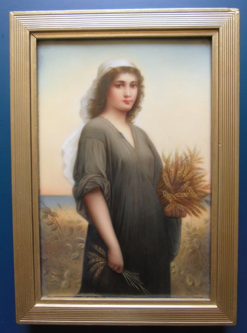 Beautiful Vienna Porcelain Plaque Ruth in the Cornfield