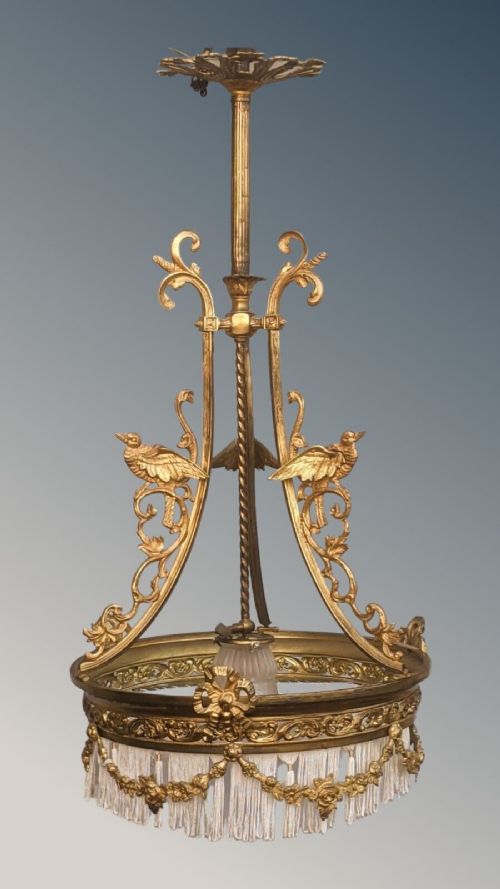 Impressive French Gilt Bronze Ceiling Chandelier