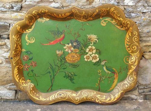 Victorian Papier Mache Tray in Rare Green Colour