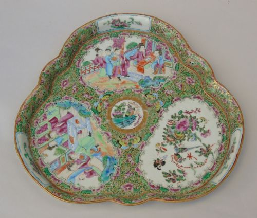 Antique Chinese Porcelain Famille Rose Trefoil Tray