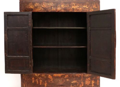 fig 1. Good Pair Of 19th Century Chinese Lacquer Marriage Cabinets / Wardrobes