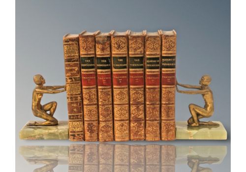 Pair Art Deco Bookends Gilt Spelter & Onyx