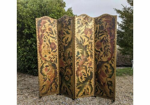 Antique Leather 4 Panel Screen Aesthetic Period