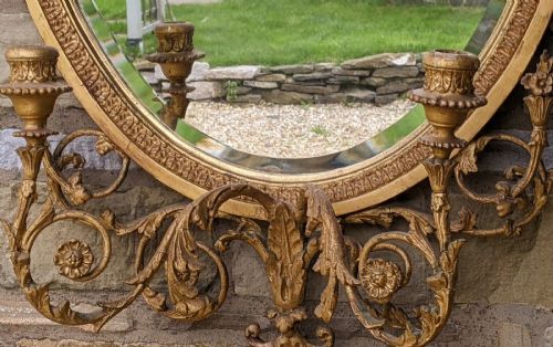 fig 1. Antique Oval Gilt Mirror With Girandole