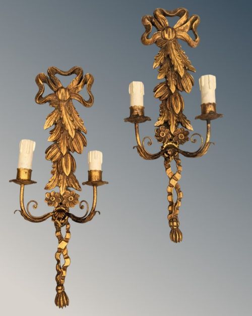 Antique Pair Giltwood Wall Lights