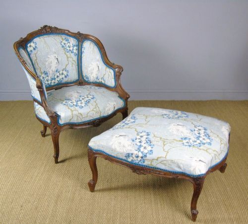 Antique French Duchess Brisee Chair & Stool Louis XV Style