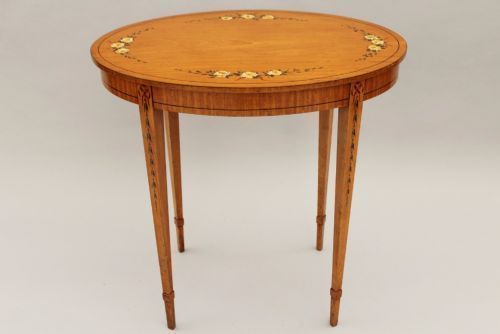 Pretty Satinwood Oval Table With Hand Painted Decoration
