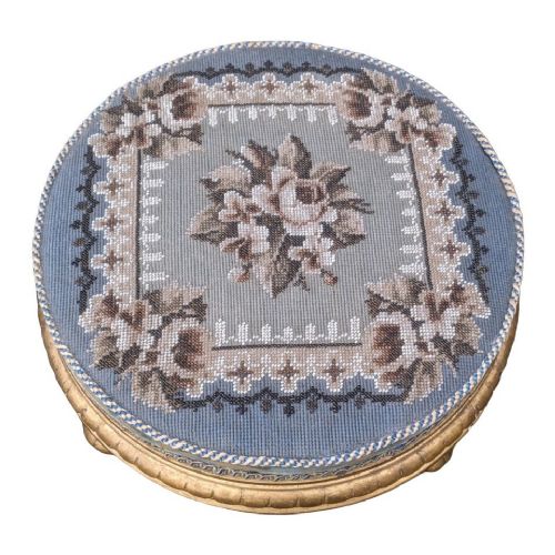 fig 1. Pair Regency Beadwork Gilt Wood Foot Stools
