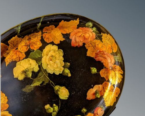 fig 1. Antique Painted Toleware Tray Roses