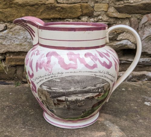 Large Sunderland Pink Lustre Jug Iron Bridge