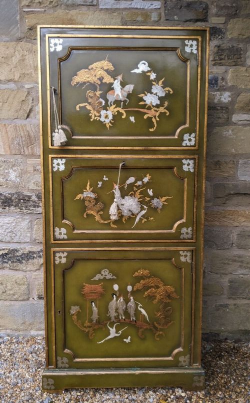 Silver Inlaid Chinese Chinoiserie Cocktail Cabinet
