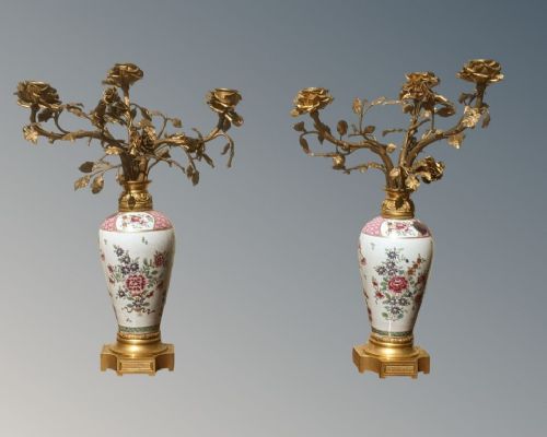 Beautiful Pair of Antique Candelabra Samson Gilt Bronze