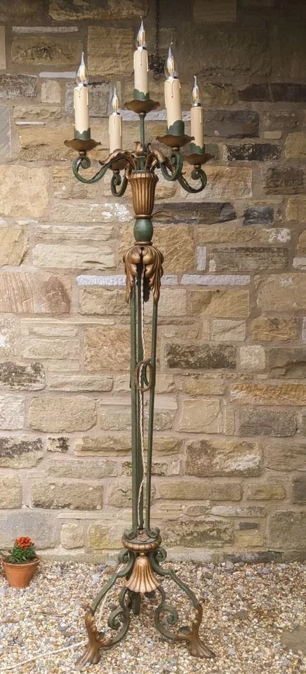 Antique French Floor Standing Forged Metal Candelabra Light Standard Lamp