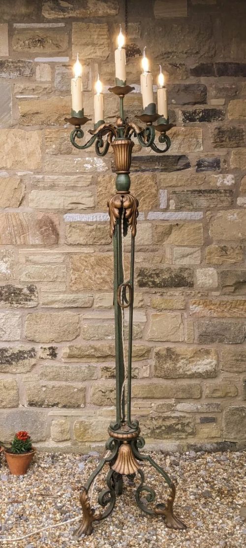 fig 1. Antique French Floor Standing Forged Metal Candelabra Light Standard Lamp