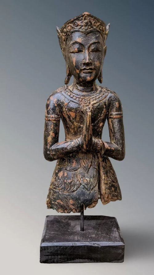 Antique Carved Lacquered Buddha Indo-chinese Deity