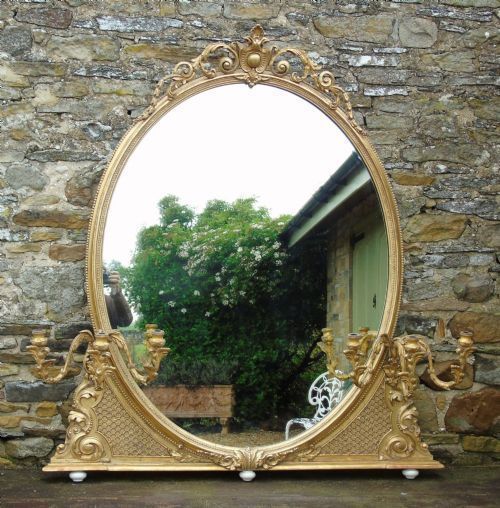19th Century Gilt Oval Overmantel Mirror 