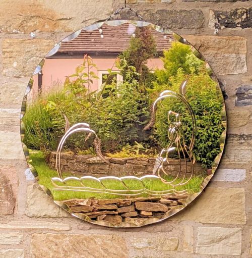 Art Deco Cut Glass Circular Mirror Peach