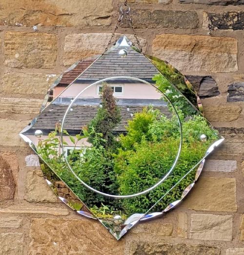 Art Deco Peach Glass Circular Mirror