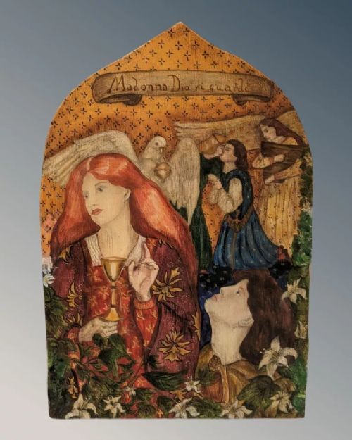 Hand Painted Panel Damsel of the Holy Grail Rossetti