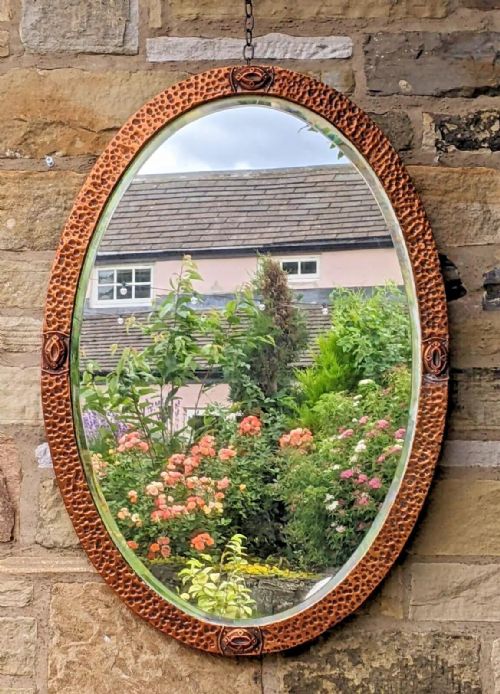Decorative Arts and Crafts Oval Copper Frame Mirror