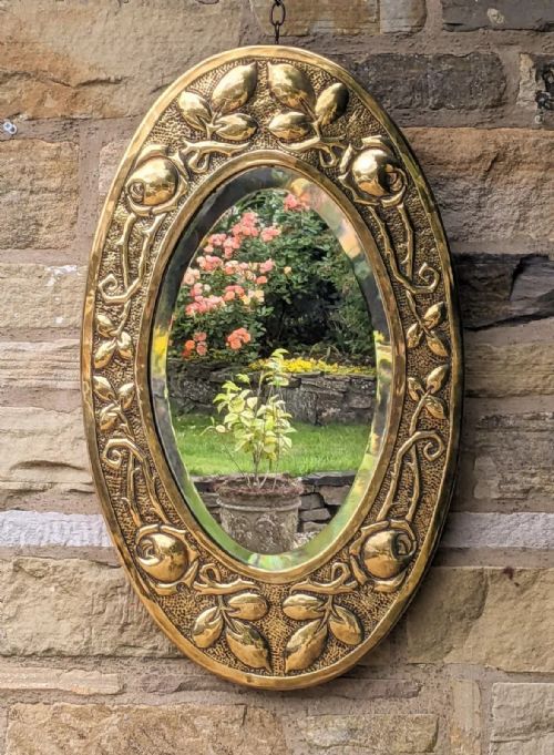 Stylish Arts and Crafts Oval Brass Framed Mirror