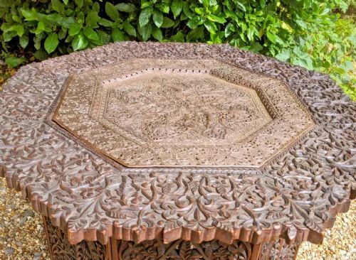 fig 1. Antique Carved Anglo-Indian Table Copper Top