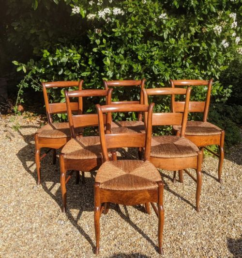 Good Set Of 6 French Rush Seat Chairs Hoof Feet