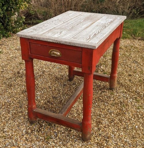 Decorative Antique War Office Table In Scarlet Paint Finish