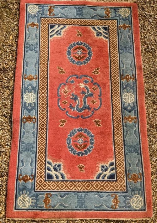 Pretty Chinese Carpet With Dragon Chasing the Flaming Pearl