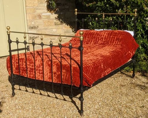 Antique Cast Iron And Brass Double Bed
