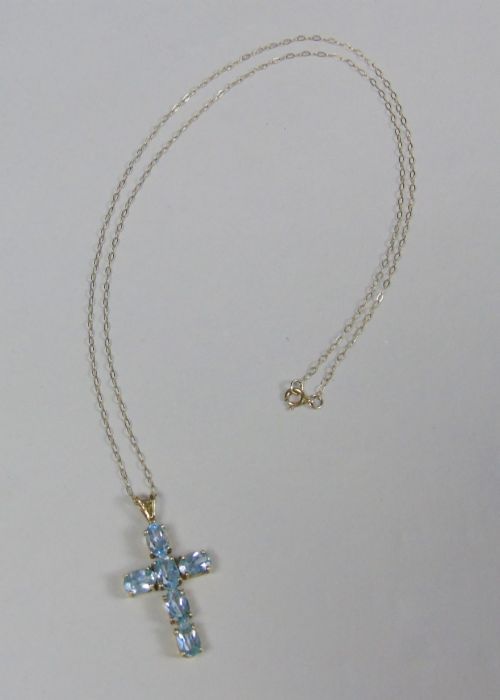 Blue Topaz Gold Set Pendant & Chain