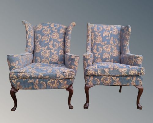 fig 2. Good Near Pair of Georgian Style Wing Armchairs