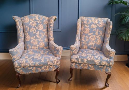 Good Near Pair of Georgian Style Wing Armchairs