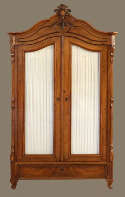 Petite Antique French Armoire Carved Walnut