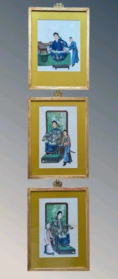 ANTIQUE CHINESE PAINTINGS DIGNITARIES SET OF THREE