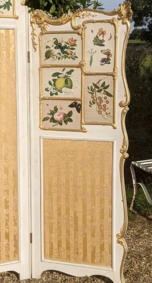 fig 2. Superb Hand Painted Gilt Wood Dressing Screen With Chinese Paintings