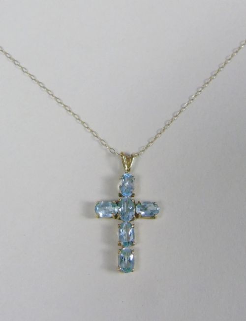 PRETTY BLUE TOPAZ GOLD SET NECKLACE CROSS - ADDITIONAL PHOTO 1