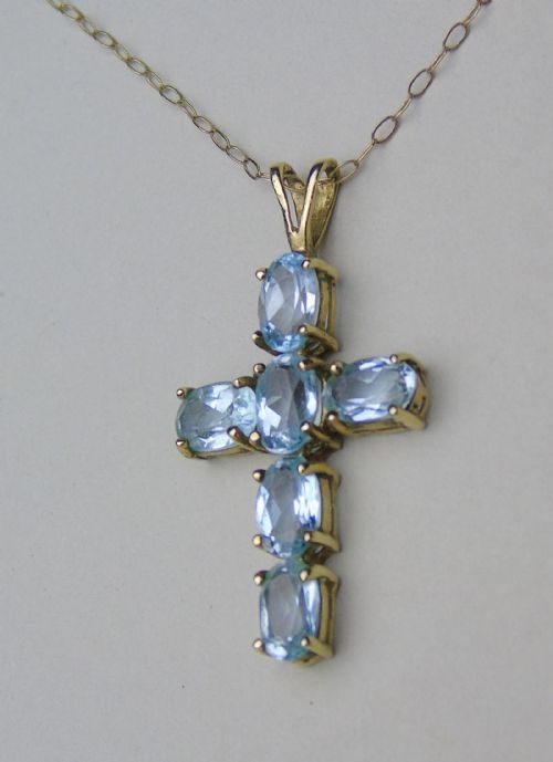 PRETTY BLUE TOPAZ GOLD SET NECKLACE CROSS - ADDITIONAL PHOTO 2