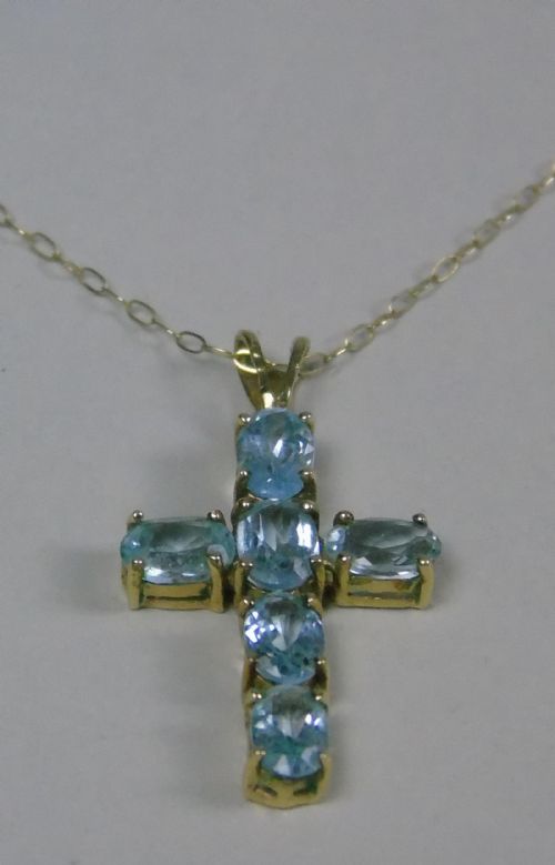 PRETTY BLUE TOPAZ GOLD SET NECKLACE CROSS - ADDITIONAL PHOTO 3